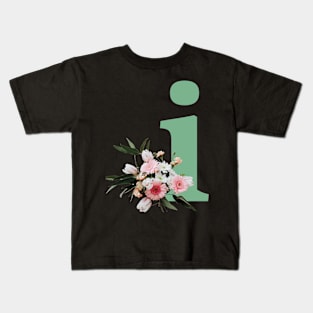 Letter i green with colorful flowers Kids T-Shirt